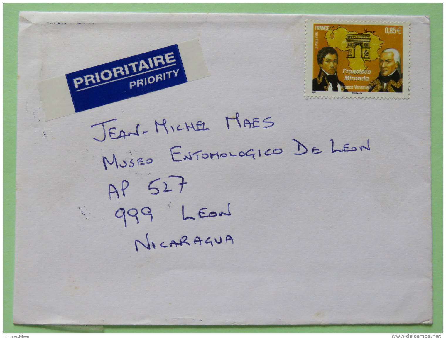 France 2010 Cover To Nicaragua - Francisco Miranda - Venezuela Joint Issue - Lettres & Documents