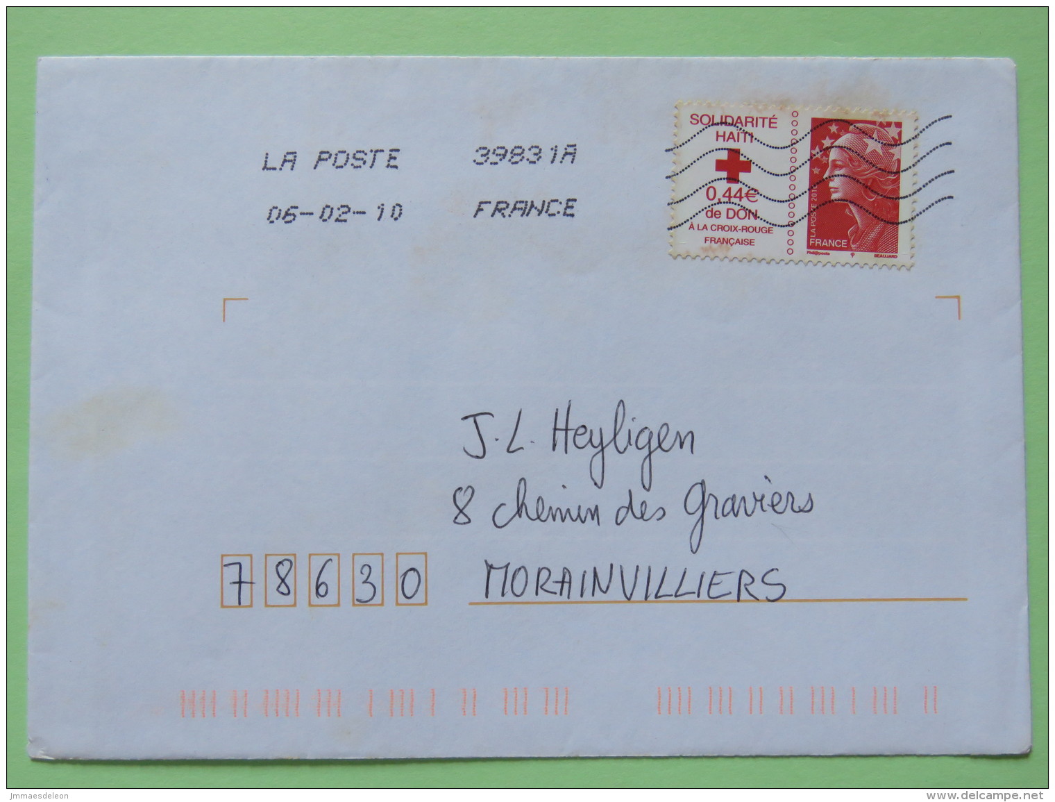 France 2010 Cover To Morainvilliers - Red Cross - Haiti - Brieven En Documenten
