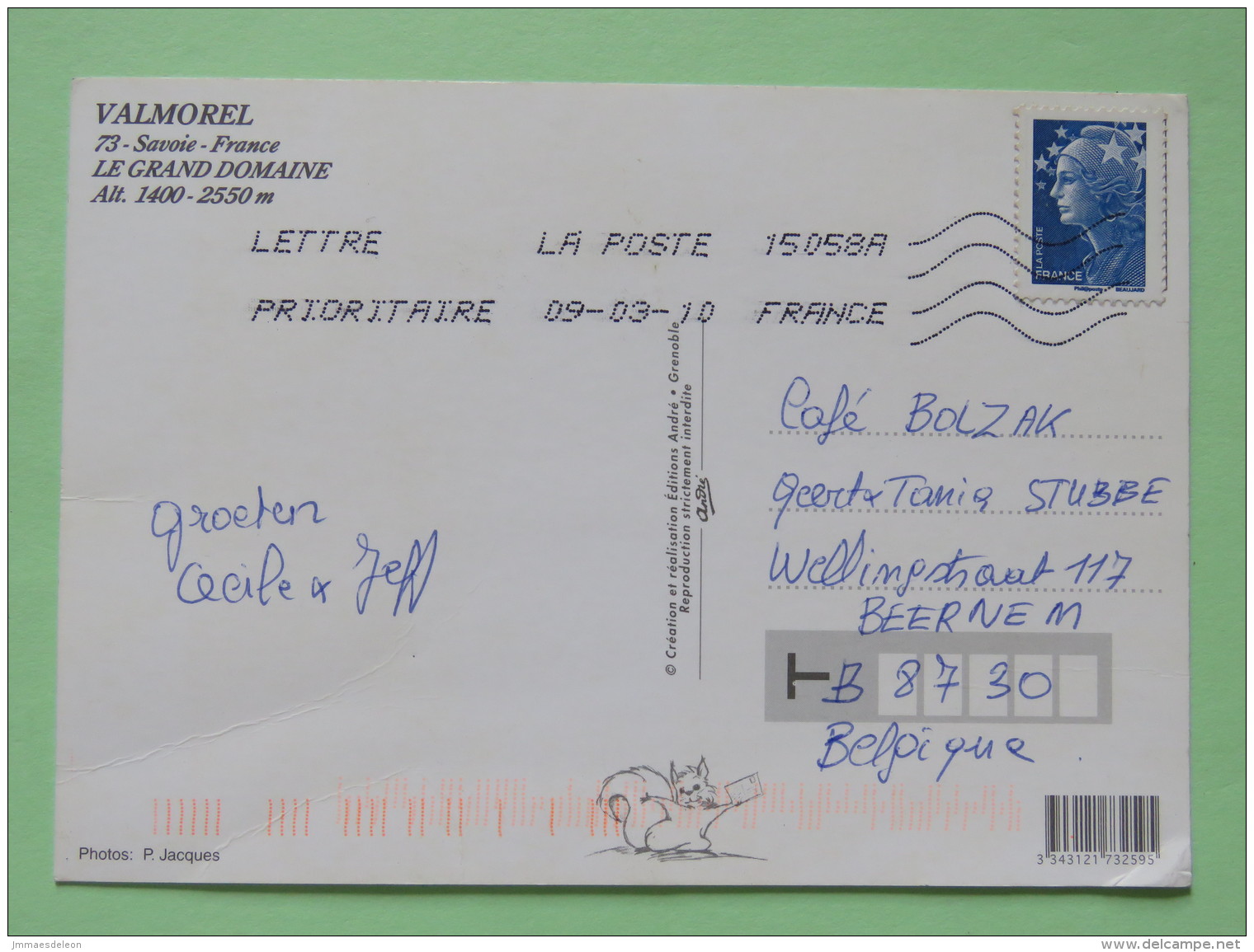 France 2010 Postcard ""Valmorel Mountain Ski"" To Belgium - Marianne - Brieven En Documenten