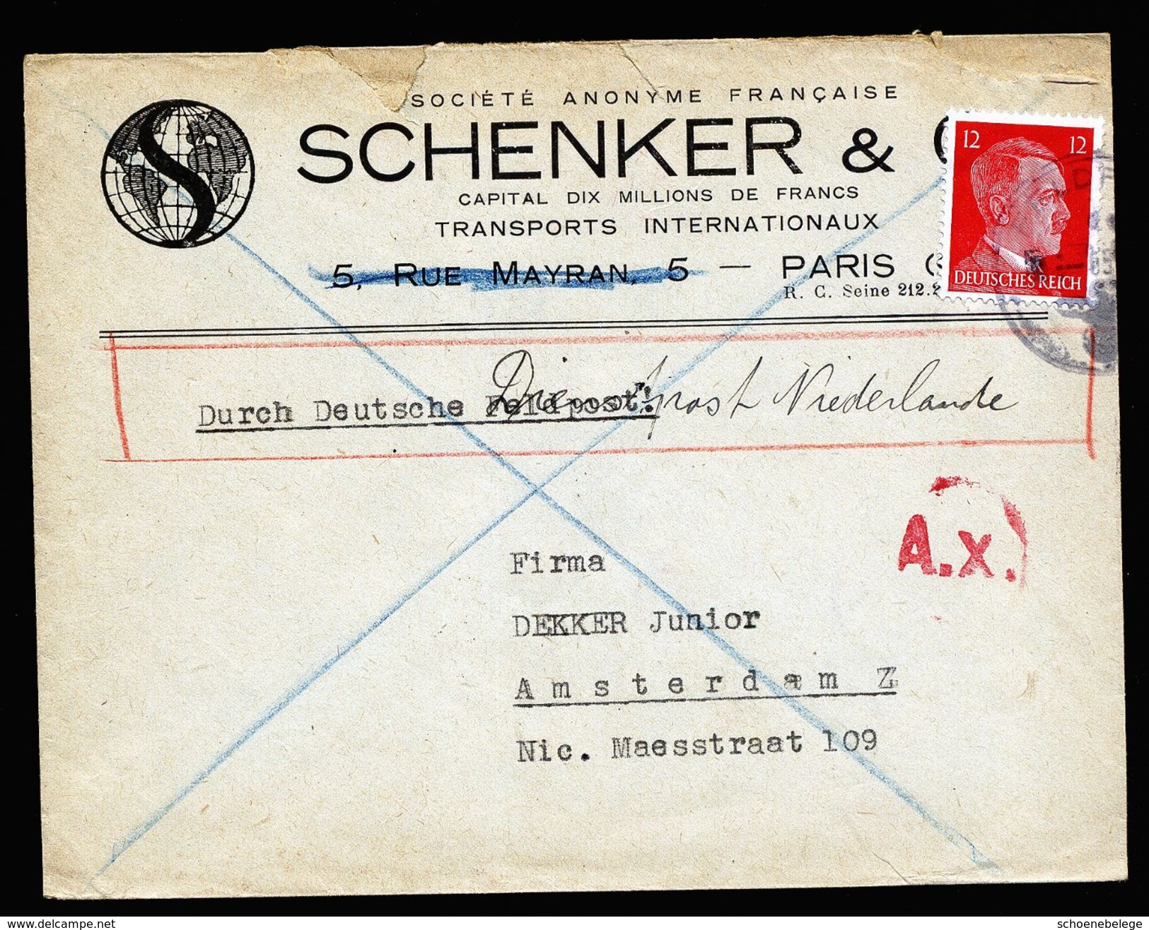 A4765) DR Dt. Dienstpost Niederlande Brief 5.1.44 Nach Amsterdam - Briefe U. Dokumente