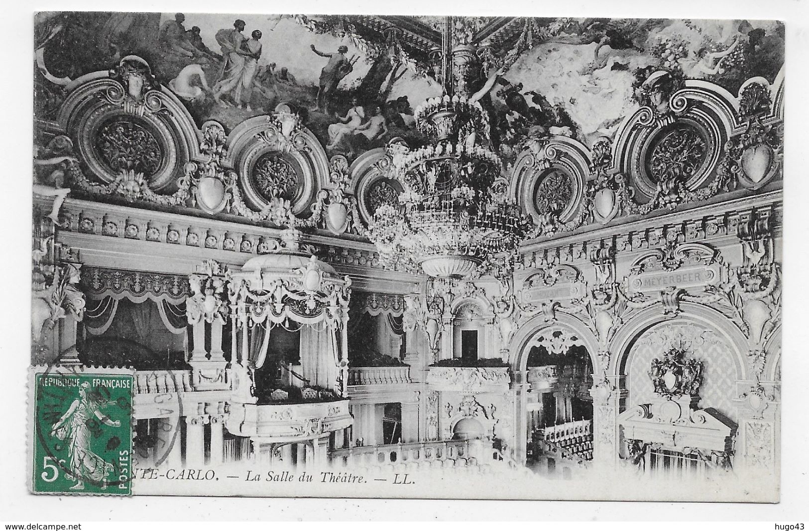 (RECTO / VERSO) MONTE CARLO EN 1909 - LA SALLE DU THEATRE - BEAU CACHET - CPA VOYAGEE - Teatro D'opera