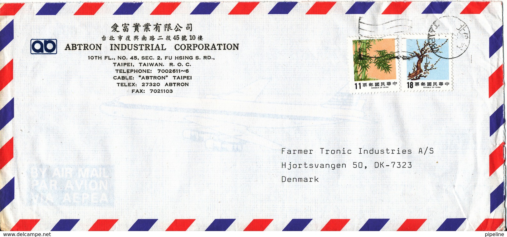 Taiwan Air Mail Cover Sent To Denmark - Luftpost