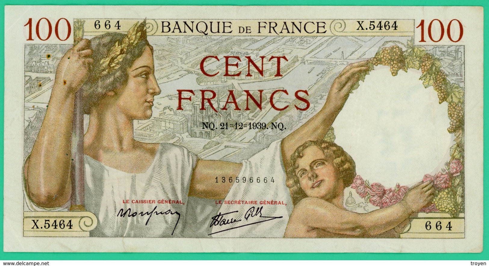 100 Francs - Sully - France - N°X.5464 - 664 - 21=12=1939  - TB+ - - 100 F 1939-1942 ''Sully''