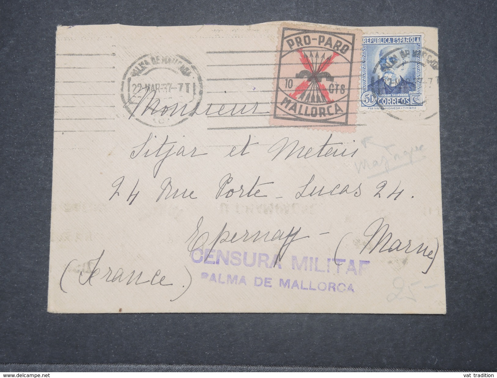 ESPAGNE - Enveloppe De Mallorca Pour La France En 1937 Avec Censure , Affranchissement Plaisant - L 9658 - Marcas De Censura Republicana