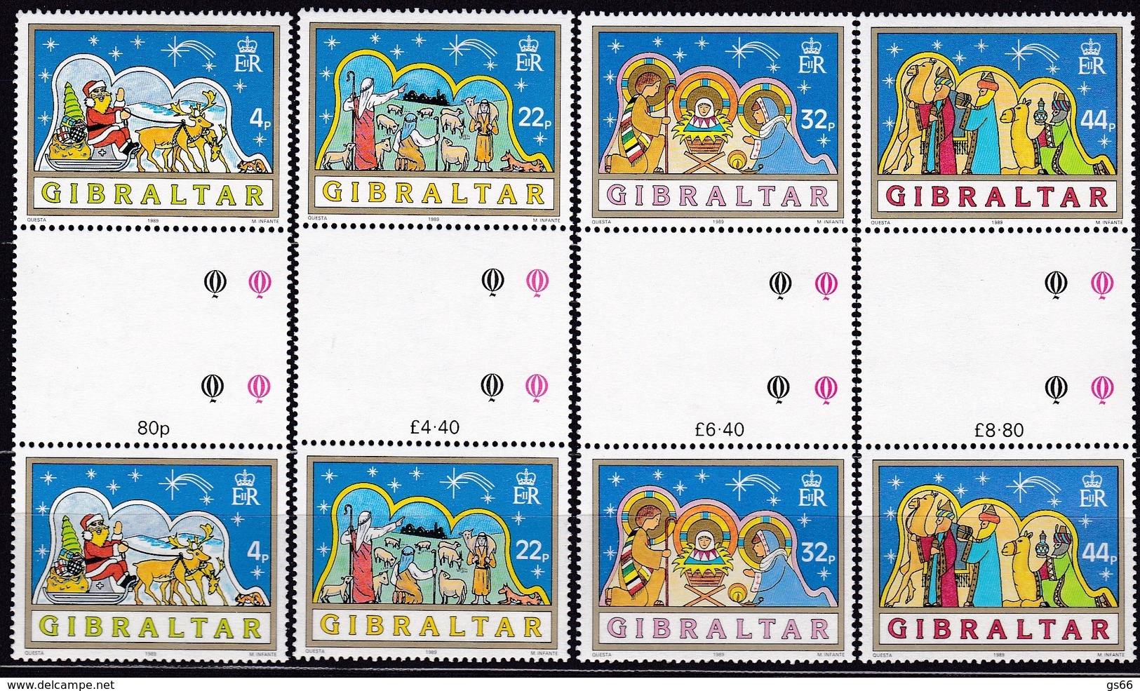 Gibraltar, 1989, 586/89, Weihnachten, Christmas. MNH **, Gutter Pair - Gibraltar