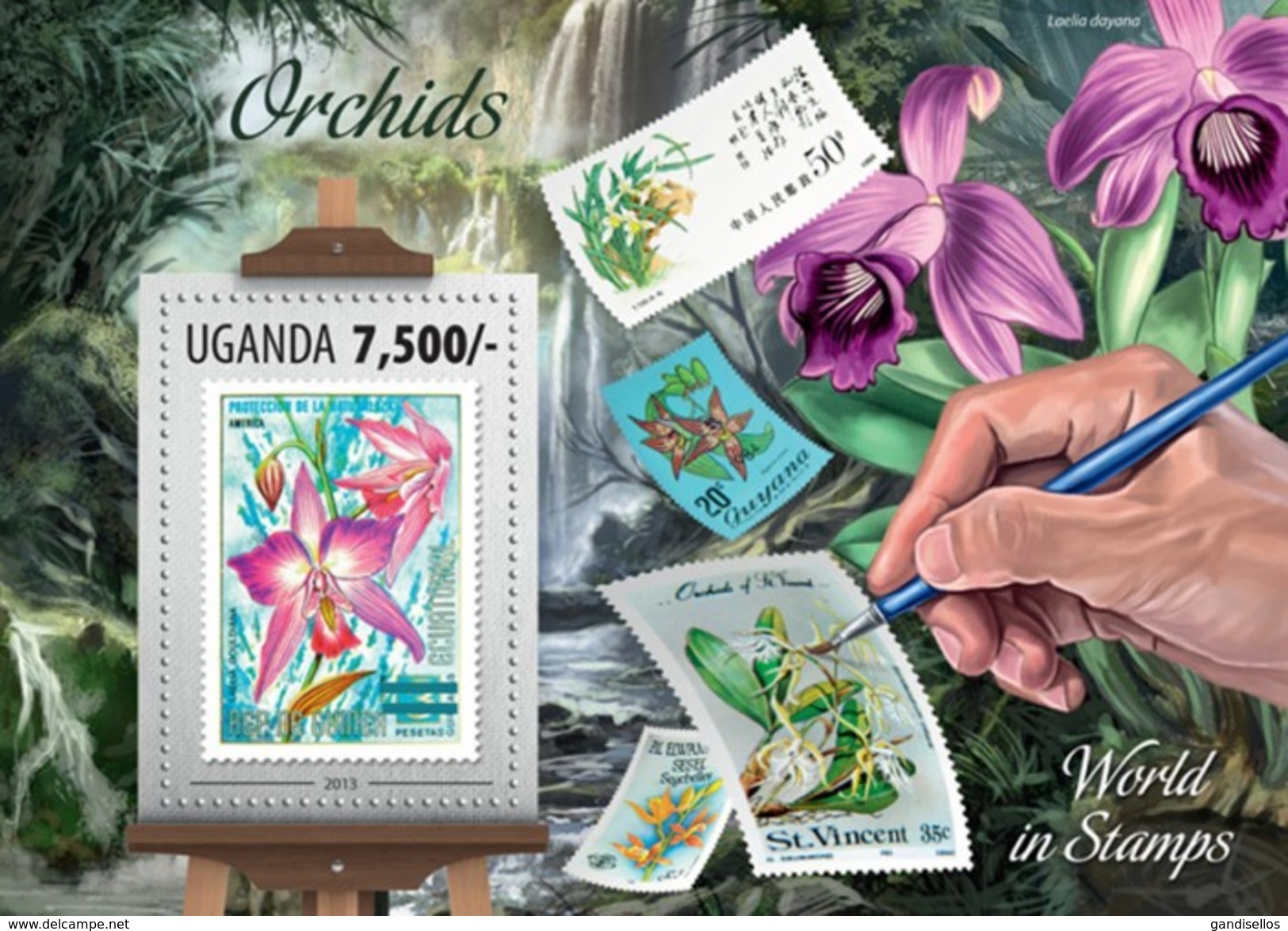 UGANDA 2013 SHEET ORCHIDS ORCHIDEES ORQUIDEAS ORCHIDEEN ORCHIDEE FLORES FLOWERS FLEURS STAMPS ON STAMPS Ugn13304b - Uganda (1962-...)