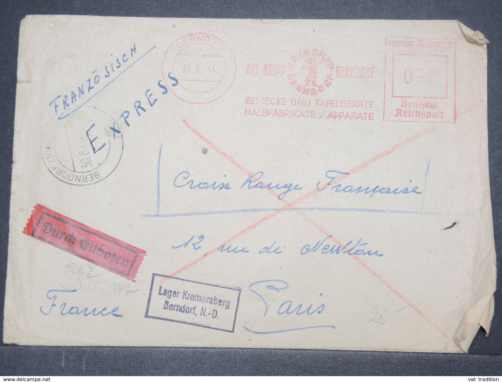 ALLEMAGNE - Enveloppe De Prisonnier De Berndorf Pour Paris En Exprès , Affranchissement Mécanique - L 9665 - Lettres & Documents
