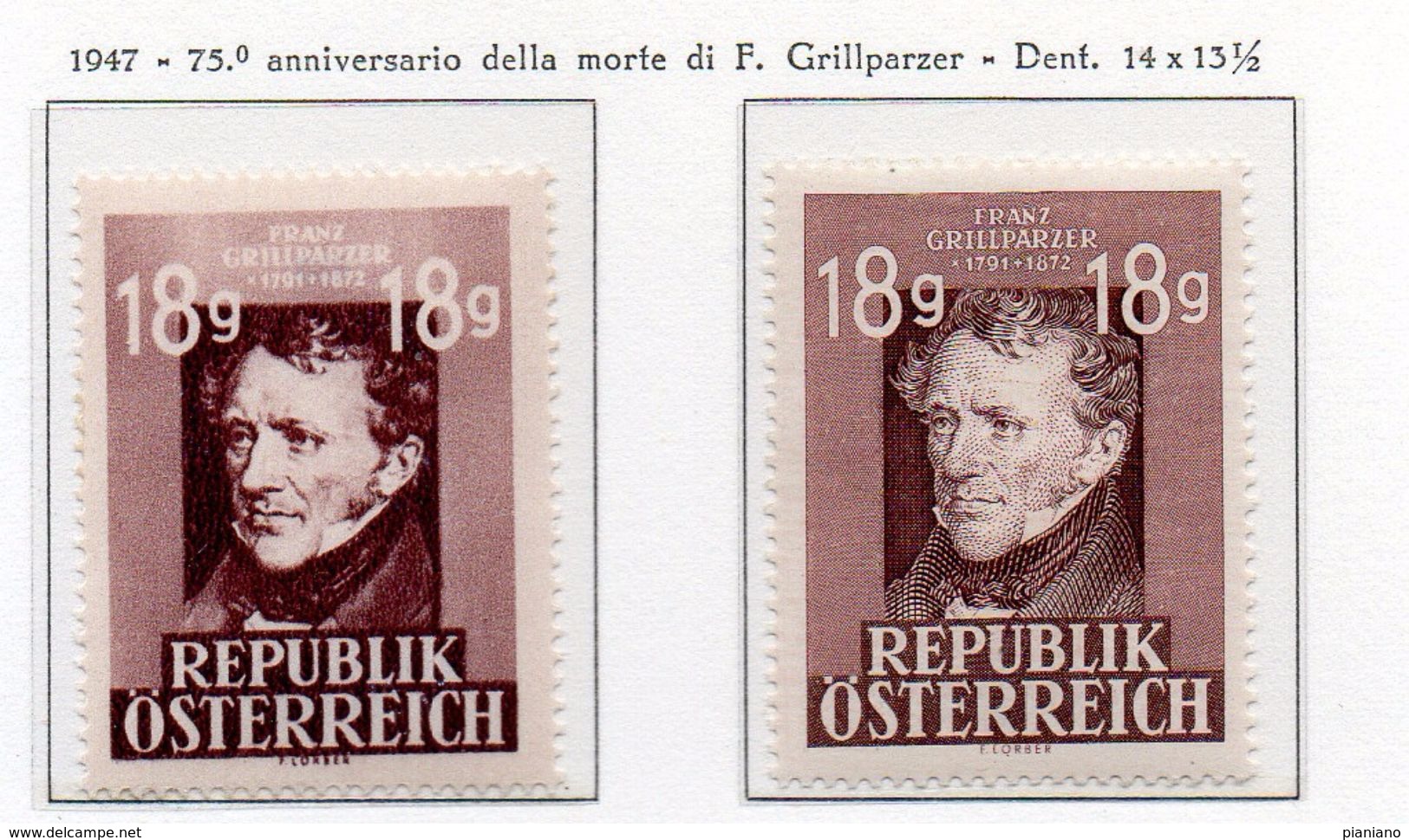 PIA - AUSTRIA  - 1947 : 75° Anniversario Della Morte Del Poeta Franz Grillparzer   -  (Yv 663-64) - Nuevos