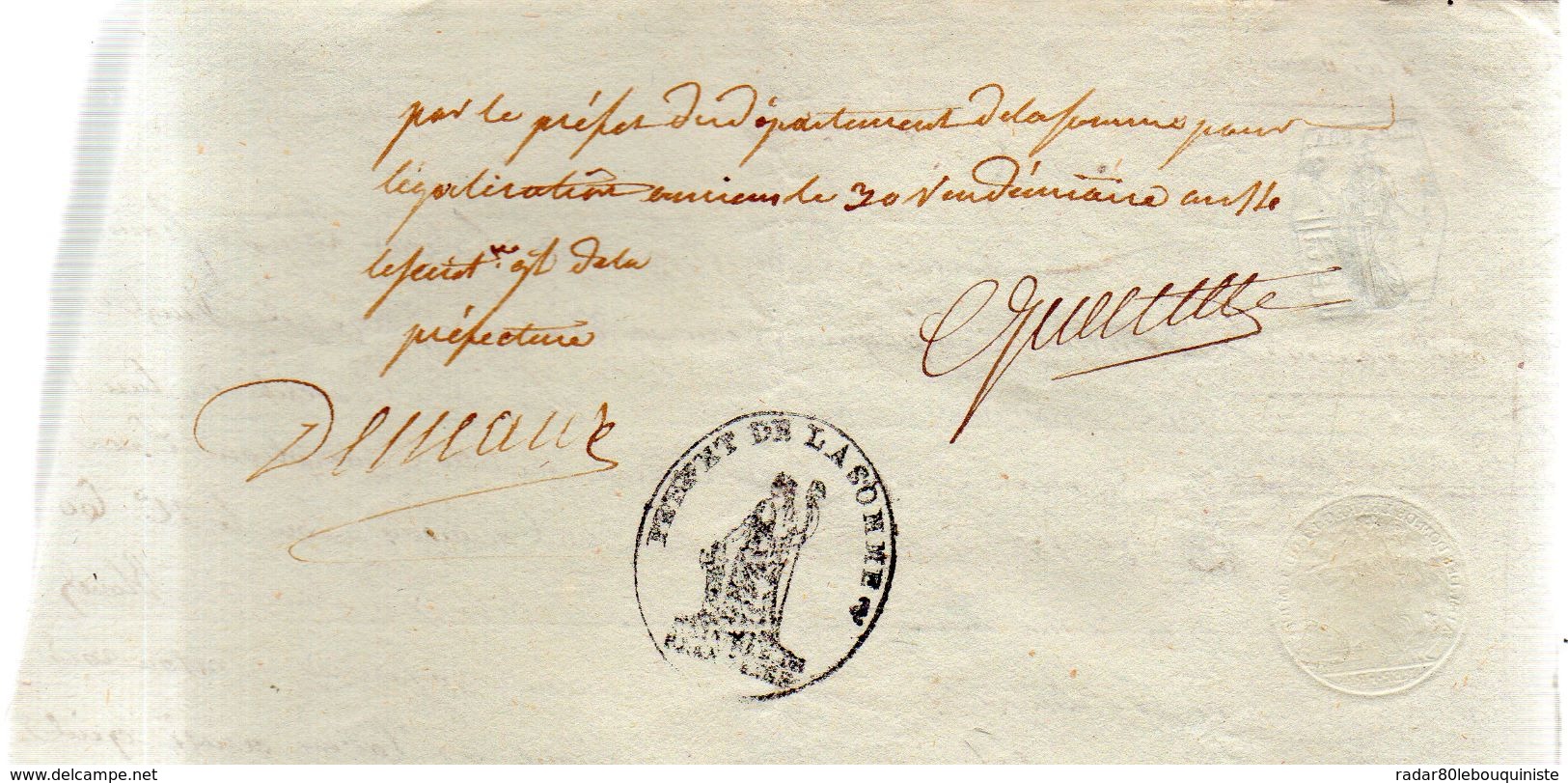 Sieur Louis-François DEVISME,compagnon Serrurier,commune D'Hornoy.Laisser Passer.28 Vendemiaire An Quatorze. - Documents Historiques