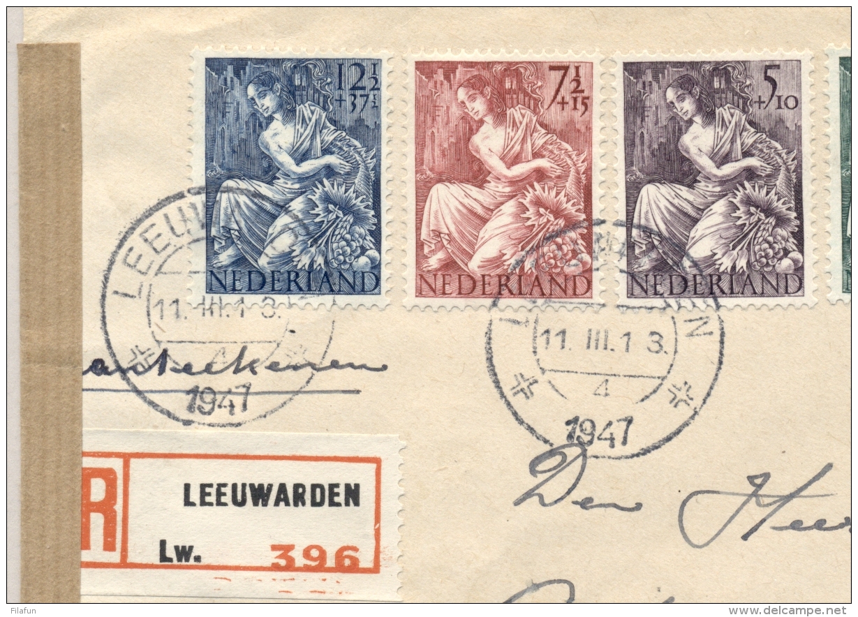 Nederland - 1947 - Nationale Hulp Serie En 7,5 Cent Kind Op Censored R-cover Van Leeuwarden Naar Wien / Österreich - Brieven En Documenten