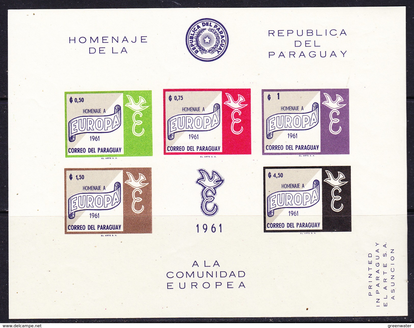 Europa Cept 1961 Paraguay 7v + M/s Perforated + IMPERFORATED ** Mnh (36567) - 1962