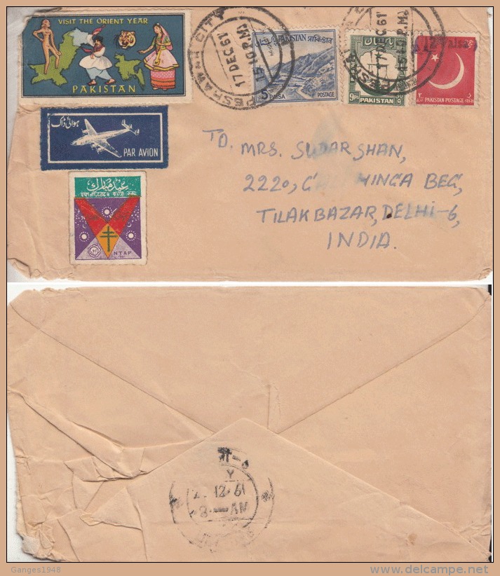 Pakistan  1961  -  12 Paisa  ON  2A  Local Overprint  On  Peshawar  Cover To India   #  98802    Inde Indien - Pakistan