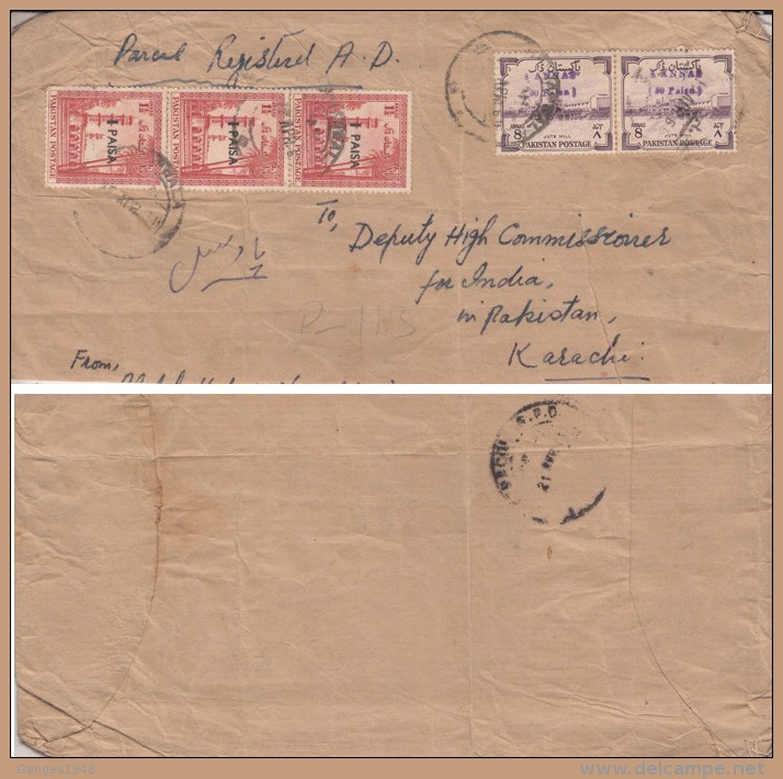 Pakistan  1961- 50 Paisa  ON  8Ax2  Local Overprint  On   Cover To Indian Dupty High Commissioner   #  98798 Inde Indien - Pakistan