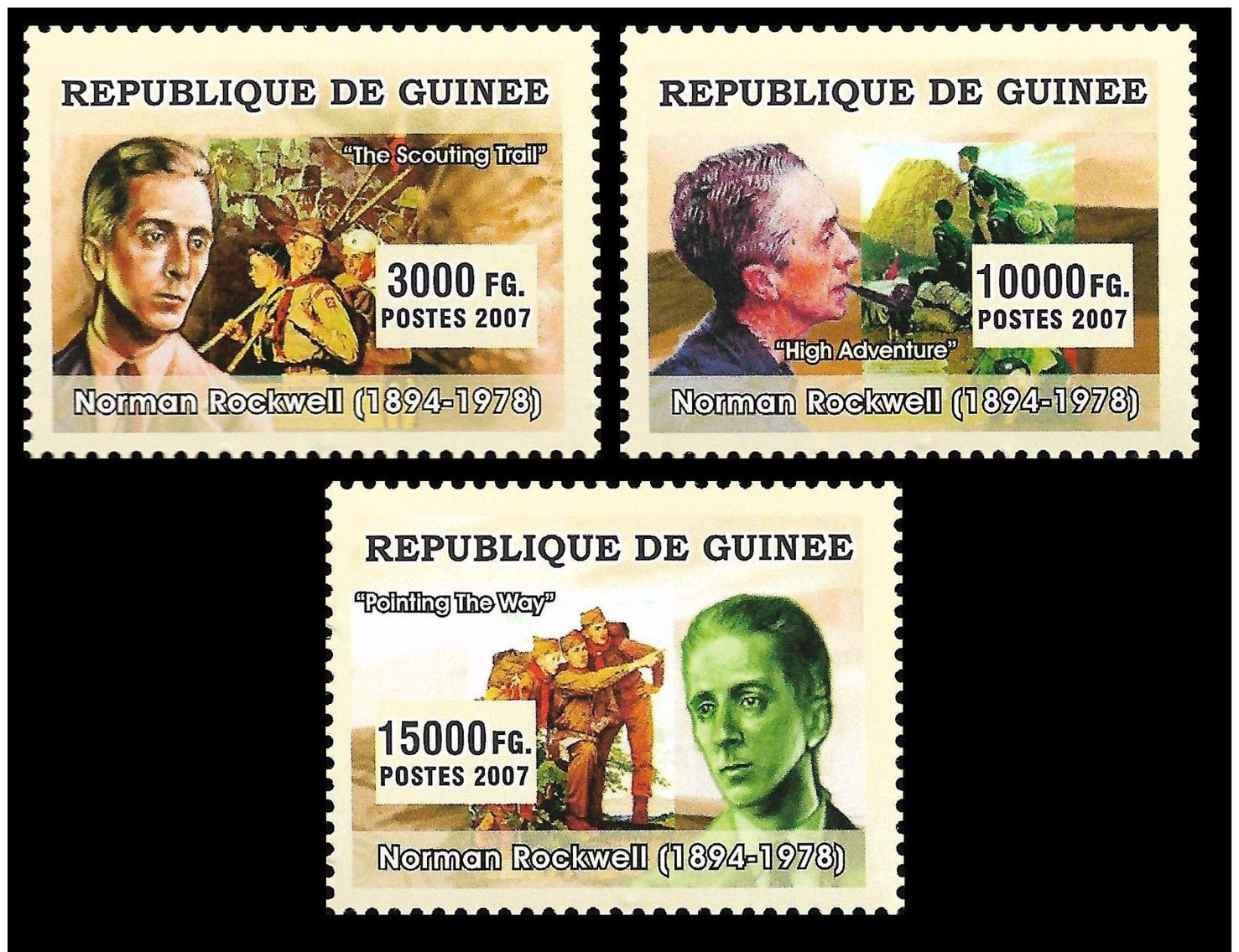 Guinee Scouts Scouting Norman Rockwell Paintings 3v Set MNH Michel:4809-4811 - Guinea (1958-...)