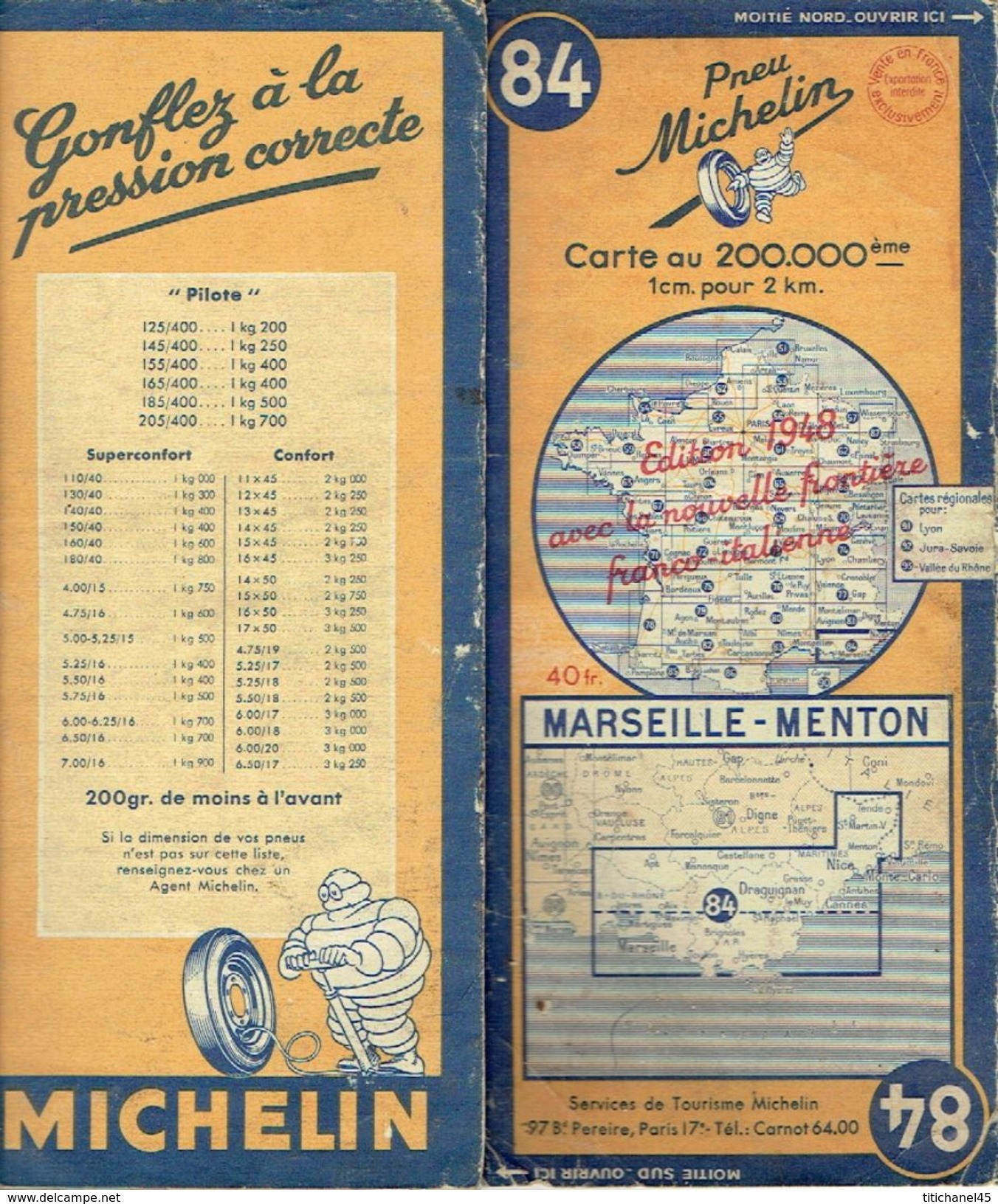 Carte Routière De 1948 MICHELIN N°84 MARSEILLE-MENTON - Cartes Routières