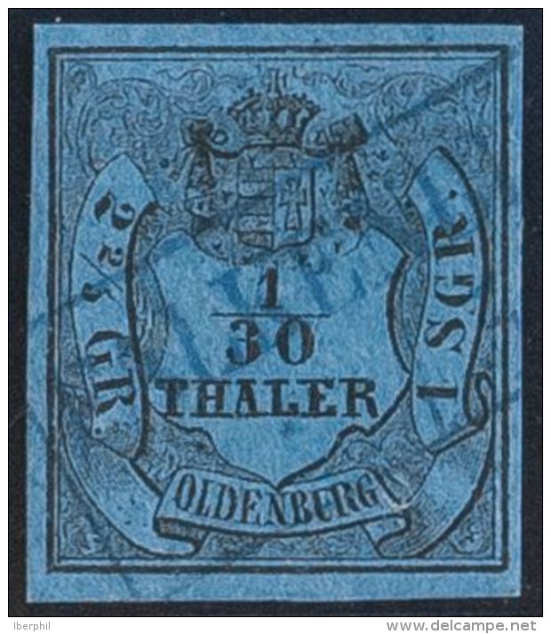 Oldemburgo. &ordm;2. 1852. 1/30 T Negro Sobre Azul. Matasello FALKENBURG, En Azul. MAGNIFICO. (Mi2III 35 Euros) - Oldenburg