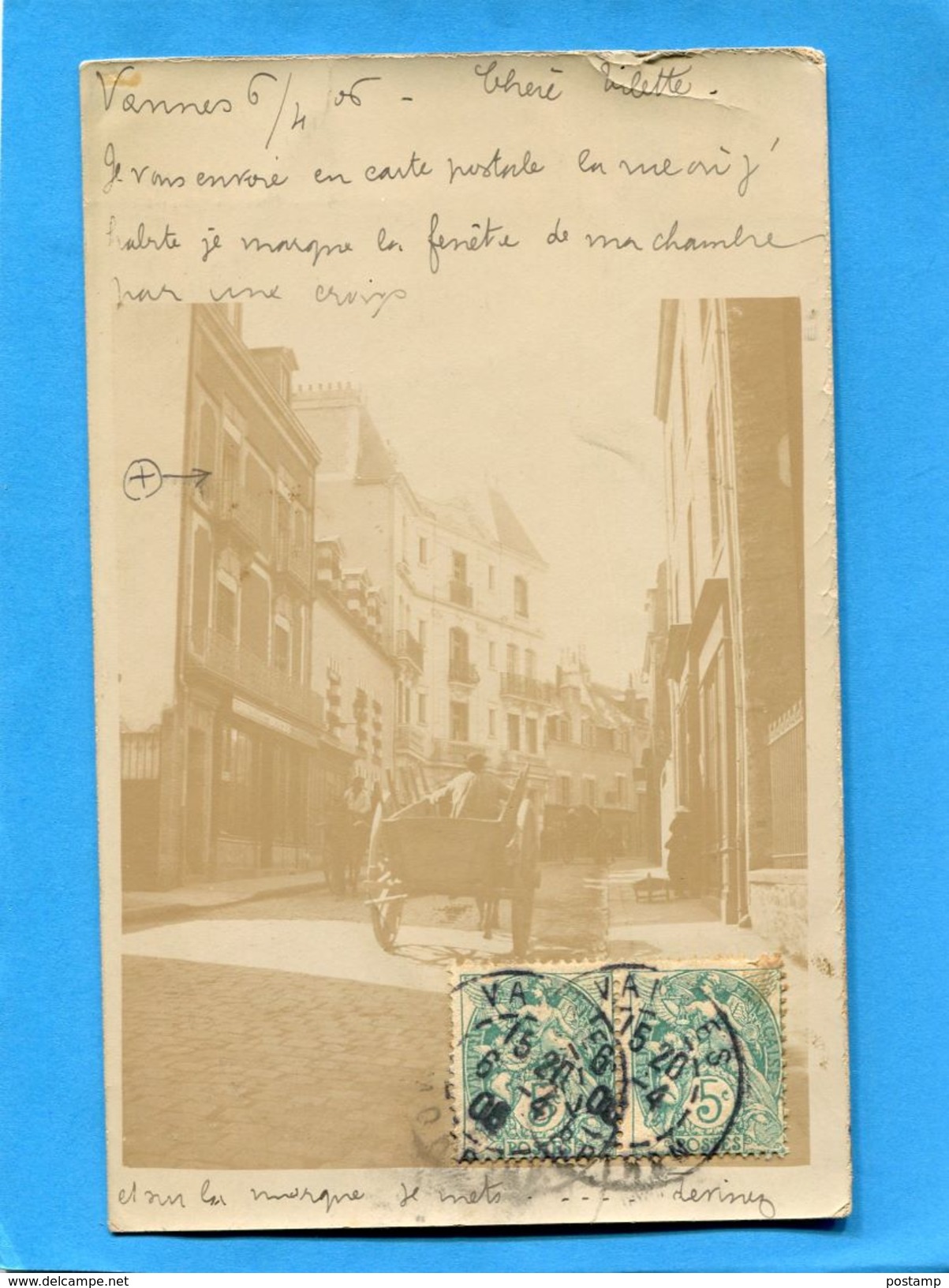 VANNES -cartte Photo-une Rue Animée Avec Charette-a Voyagé En1906 - Vannes