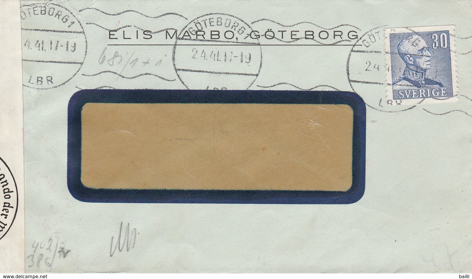 Suède Lettre Censurée Göteborg 1941 - 1930- ... Coil Stamps II