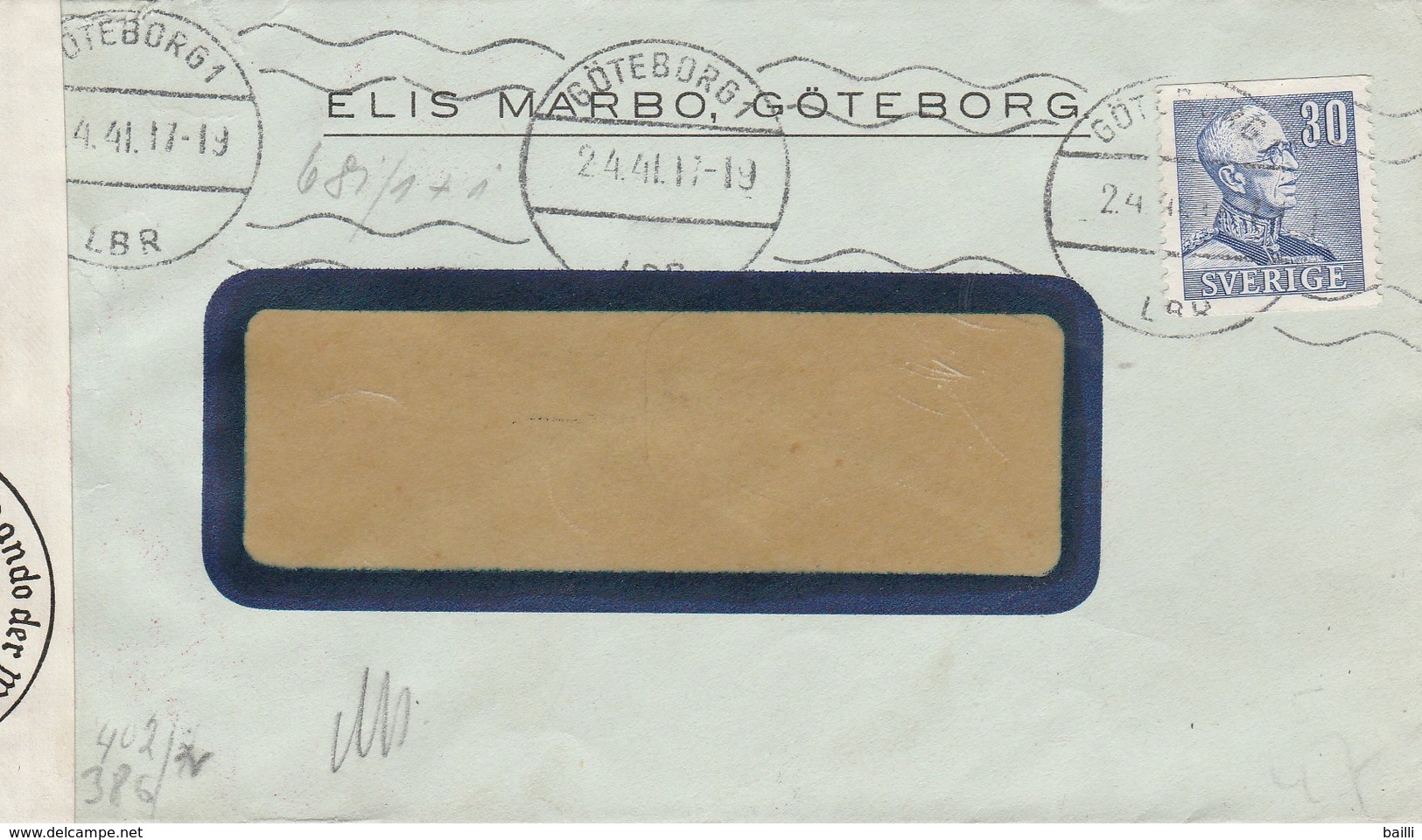 Suède Lettre Censurée Göteborg 1941 - 1930- ... Rouleaux II