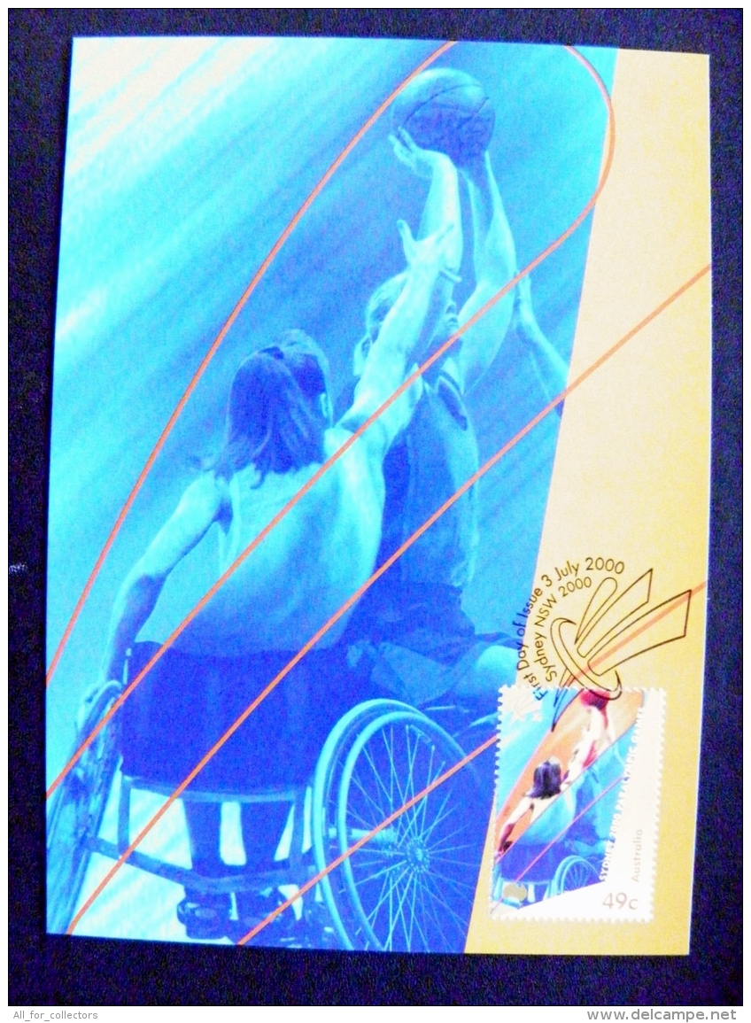 Post Card From Australia 2000 Olympic Games Sydney Special Cancel Fdc Paralympic Basketball Card Maximum - Cartoline Maximum