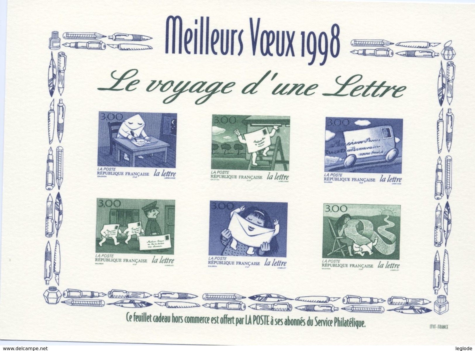 Feuillet De La Poste Souhaitant "Meilleus Voeux 1998"- Avec L'illustration Des 3060 Au 3065 (1997) - Other & Unclassified