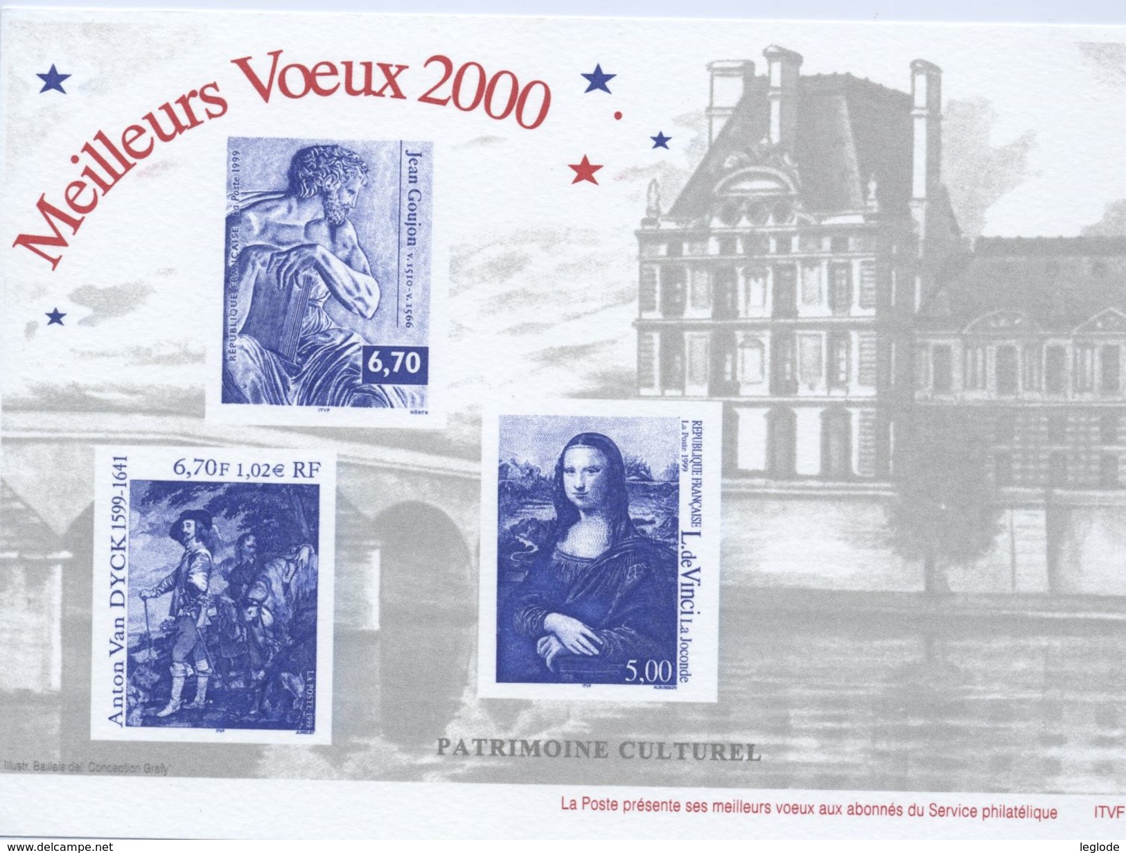 Feuillet De La Poste Souhaitant "Meilleus Voeux 2000"- Avec L'illustration Des 3222, 3235 Et 3289  (1999) - Sonstige & Ohne Zuordnung