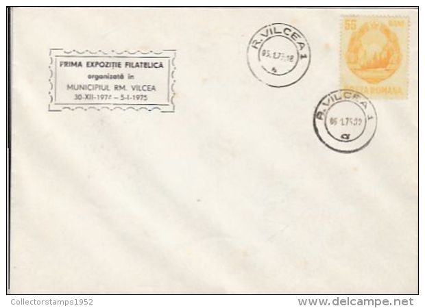 63841- RAMNICU VALCEA PHILATELIC EXHIBITION SPECIAL POSTMARK ON COVER, COAT OF ARMS STAMP, 1975, ROMANIA - Covers & Documents