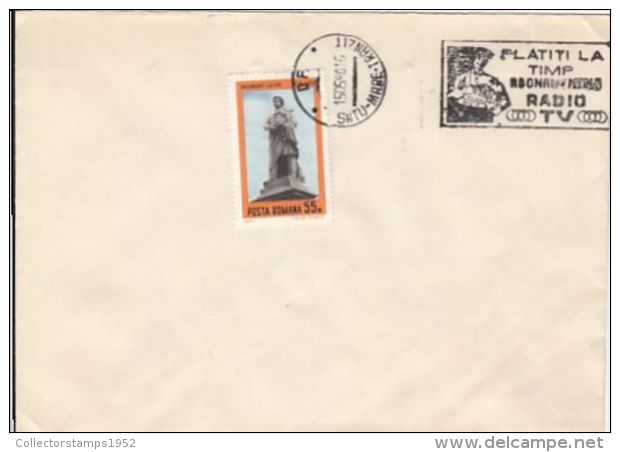 63845- RADIO AND TV SUBSCRIPTIONS SPECIAL POSTMARK ON COVER, STATUE STAMP, 1980, ROMANIA - Lettres & Documents