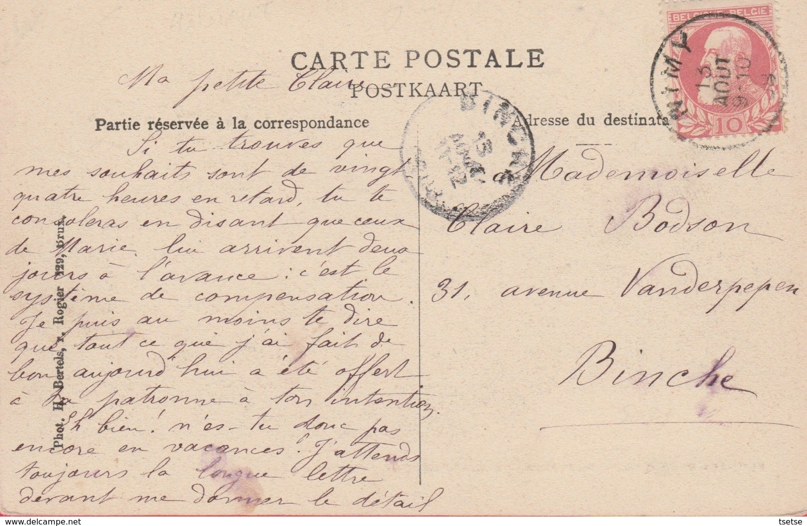 Elouges - Pensionnat Sainte-Thérèse - L'Ange Gardien  - 1908 ( Voir Verso ) - Dour
