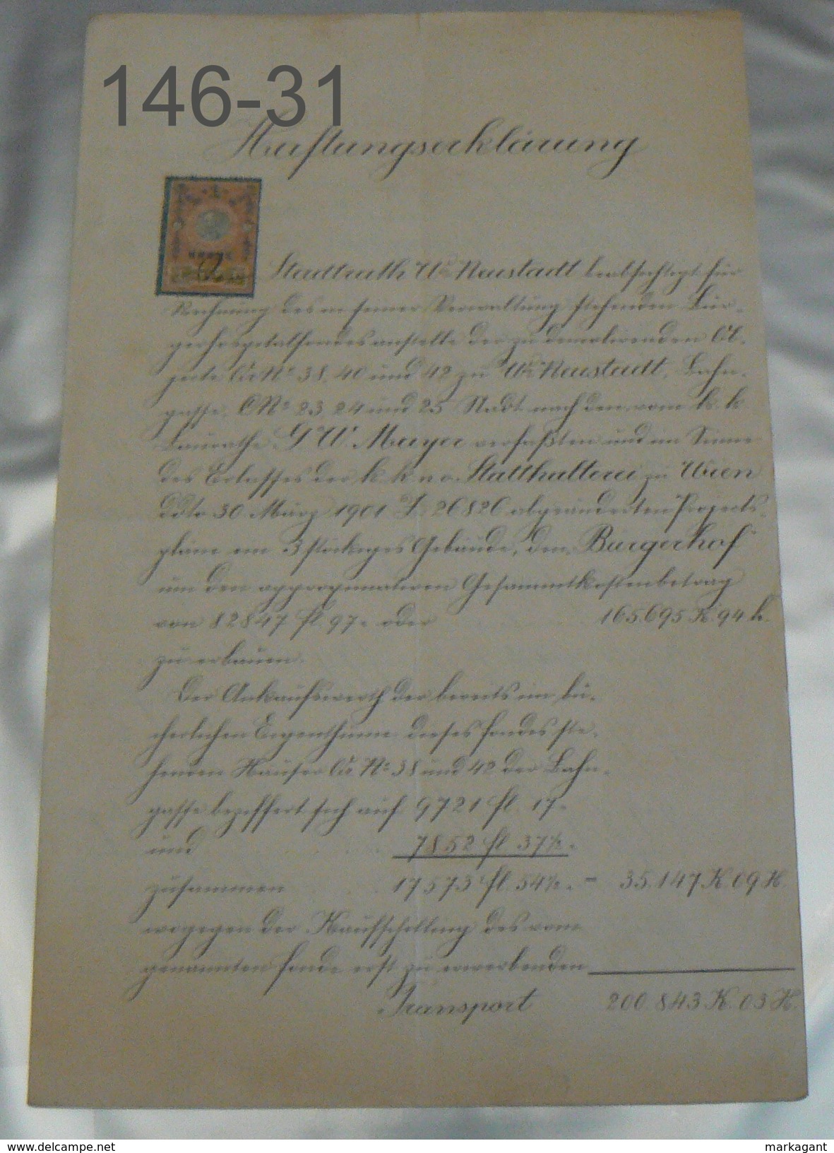RECHNUNG: Haftungserklärung/14-3-1901 - Oostenrijk