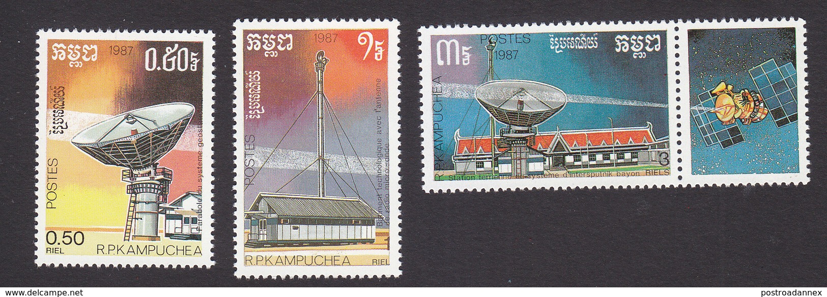 Cambodia, Scott #830-832, Mint Hinged, Telecommunications, Issued 1987 - Kambodscha