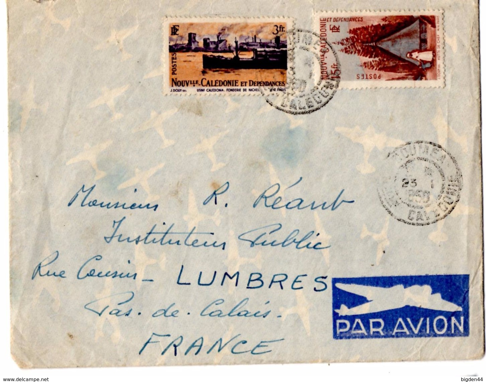 Lettre Par Avion De Nouméa (23.01.1950) Pour Lumbres - Lettres & Documents