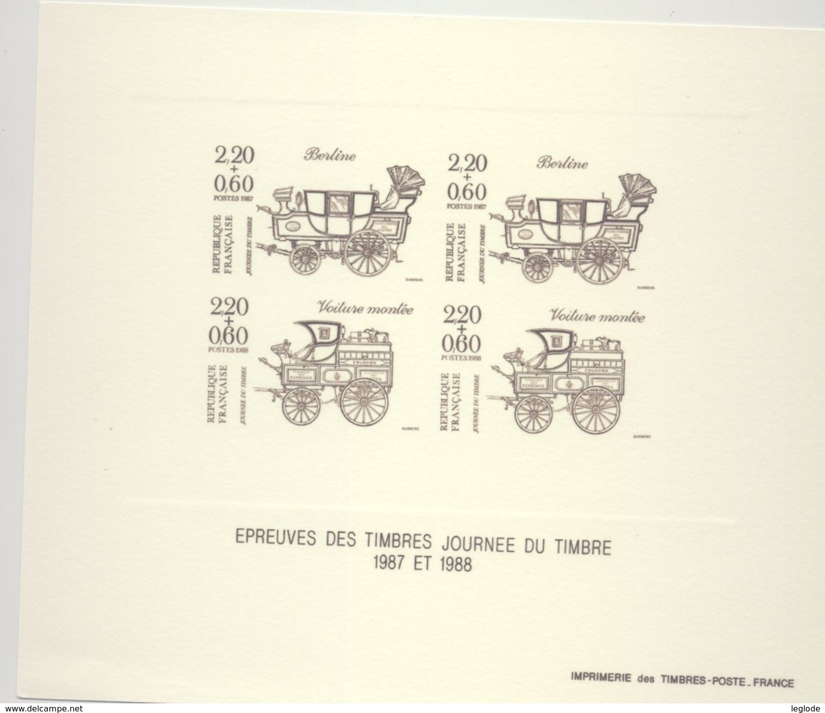 Epreuve  LaPoste" Journée Du Timbre1987 Et 1988" Avec L'illustration Des N°2468 Et 2525 (1987et 1988) - Other & Unclassified