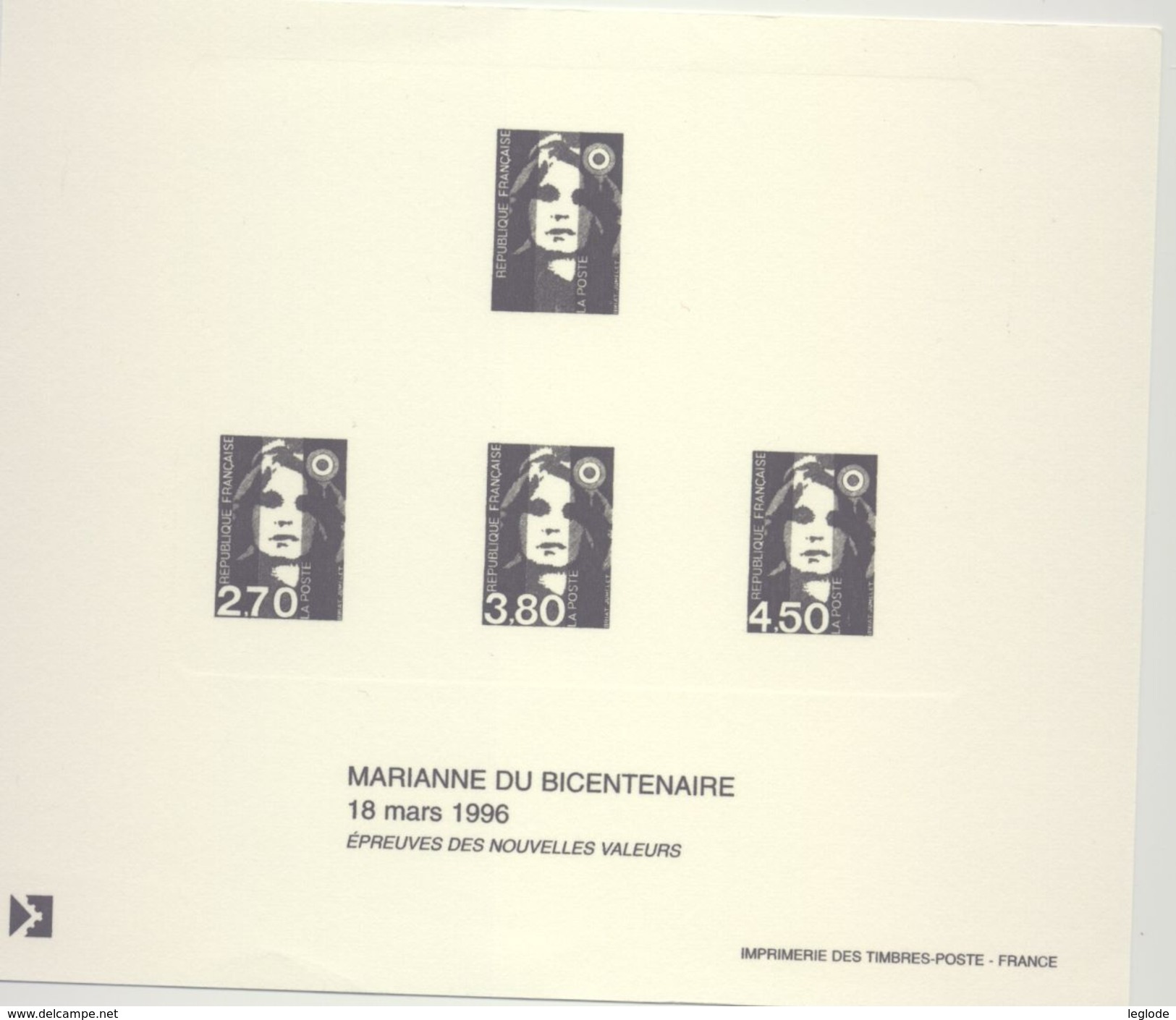 Epreuve  LaPoste- Marianne Du Bicentenaire-Epreuve Nouvelles Valeurs" Avec L'illustration Des N°3005 Au 3007 (1966) - Sonstige & Ohne Zuordnung