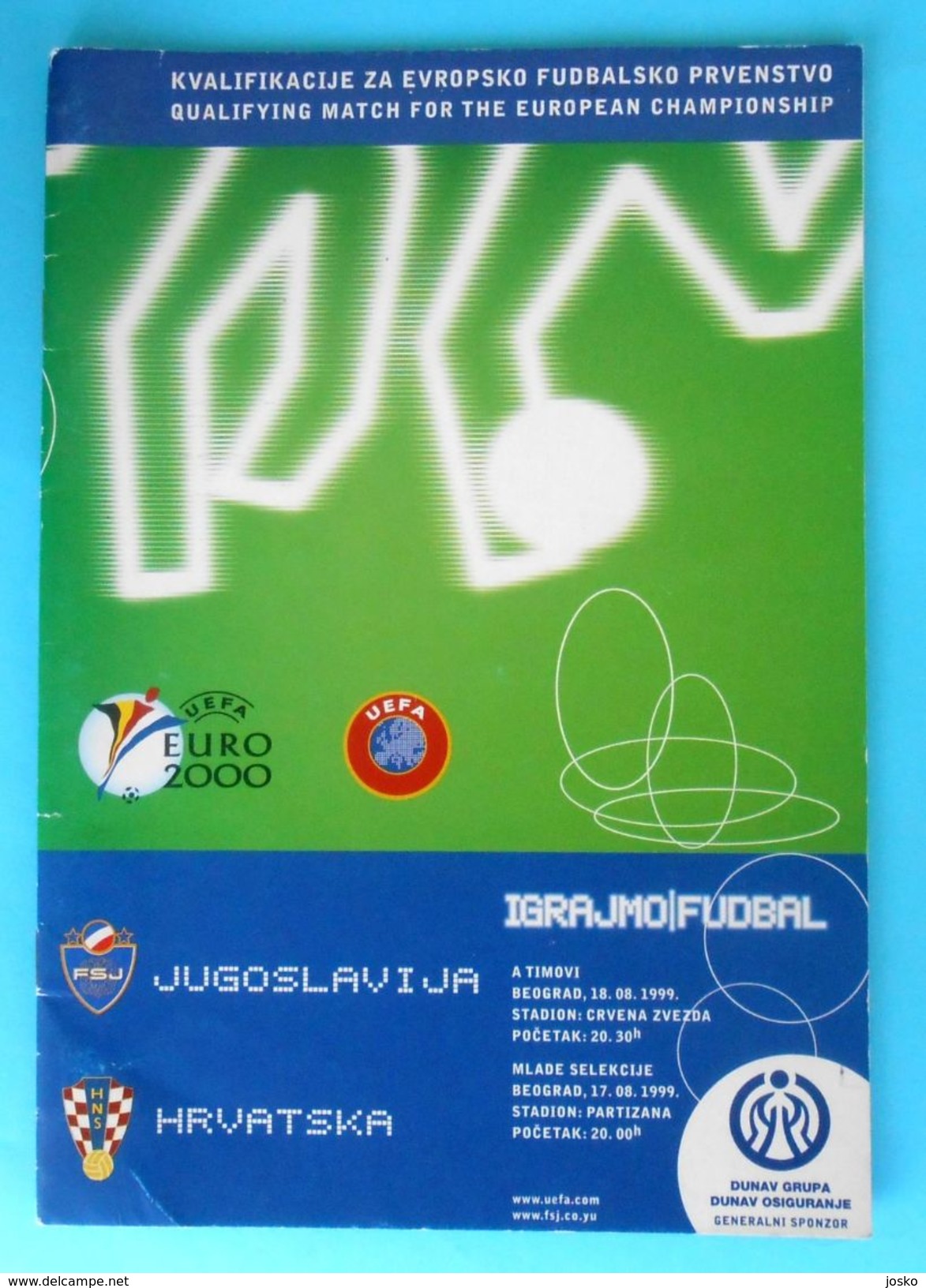 YUGOSLAVIA V CROATIA - 2000 UEFA EURO Qual. Football Match Programme * Soccer Fussball Programm Calcio Programma Serbia - Books