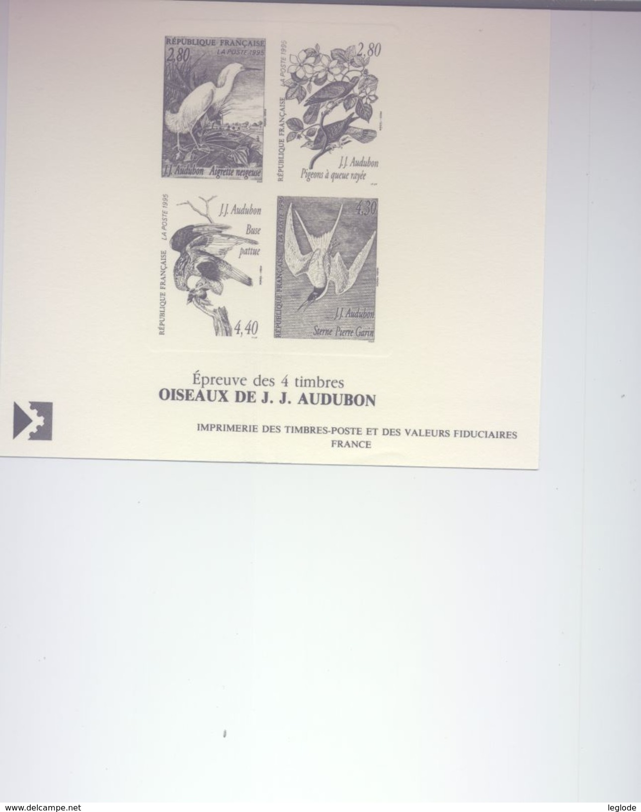 Epreuve  LaPoste- Des 4 Timbres "Oiseaux" Avec L'illustration Des N°2929 Au 2932 (1995) - Autres & Non Classés