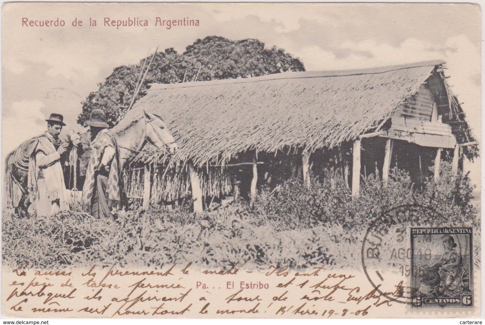 Cpa,recuerdo De La Republica Argentina 1906,pa   El Estribo,ranch,cheval,timb Re Rare - Argentina