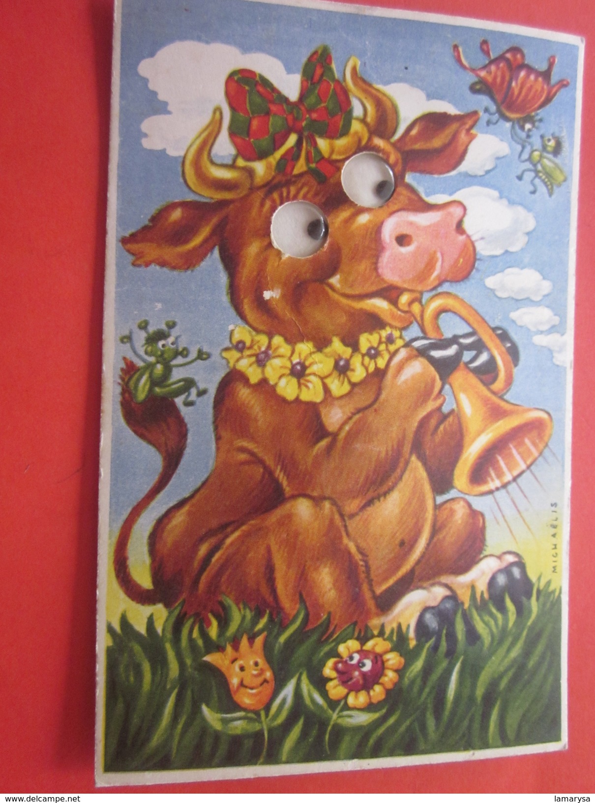 Vache Qui Emet Un-Meueuglement-en Appuyant Dessus La Carte Postale -Thème- Fantaisie Vintage- à Système 12 Juillet 1962 - Mechanical