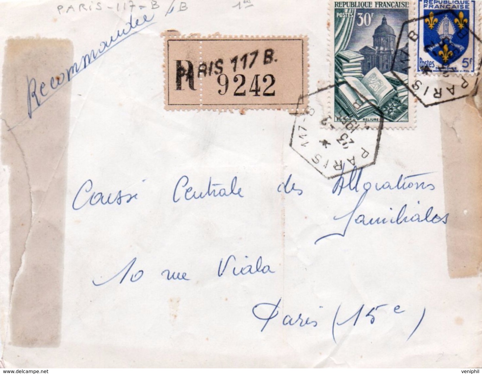 LETTRE RECOMMANDEE AFFRANCHIE N° 971 + N° 1005 OBLITERE CAD HEXAGONE PARIS 117 - B -1955 - 1921-1960: Moderne