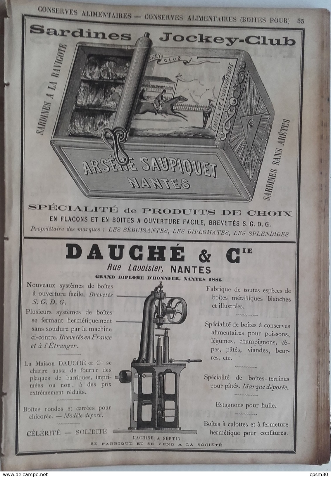 PUB 1889 - BOITES Métal Pour Conserves à Nantes, Sardines Jockey-Club Nantes 44, Rue Lavoisier Nantes - Publicités