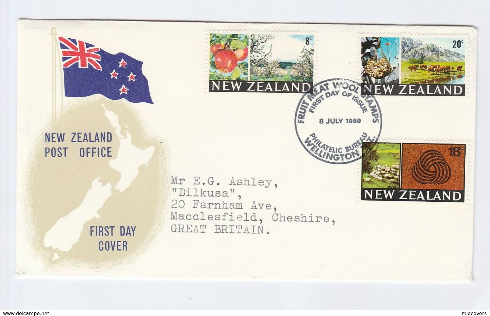 1969  NEW ZEALAND FDC Stamps CATTLE SHEEP APPLES Cover Cow Wool Fruit - FDC