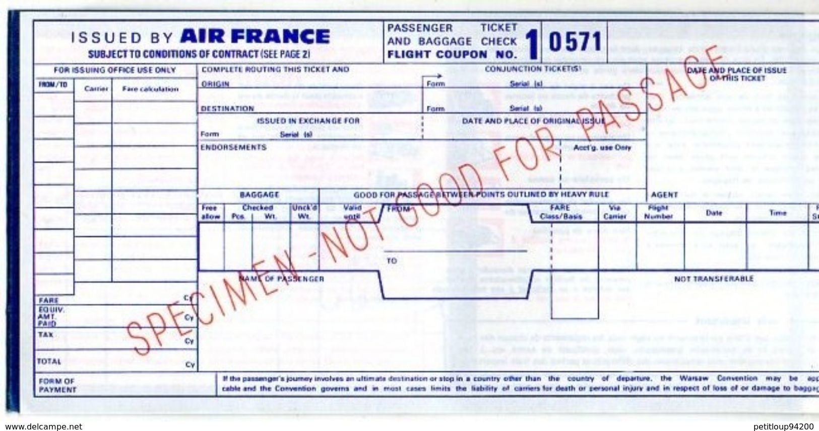 AIR FRANCE Billet De Passage Et Bulletin De Bagages  Passenger Ticket And Baggage Check 1965 - Tickets
