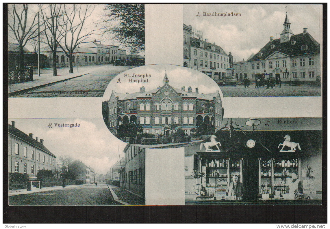 DD1828   DENMARK RANDERS ST.JOSEPHS HOSPITAL, RADHUSPLADSEN, VESTERGADE POSTCARD - Danemark