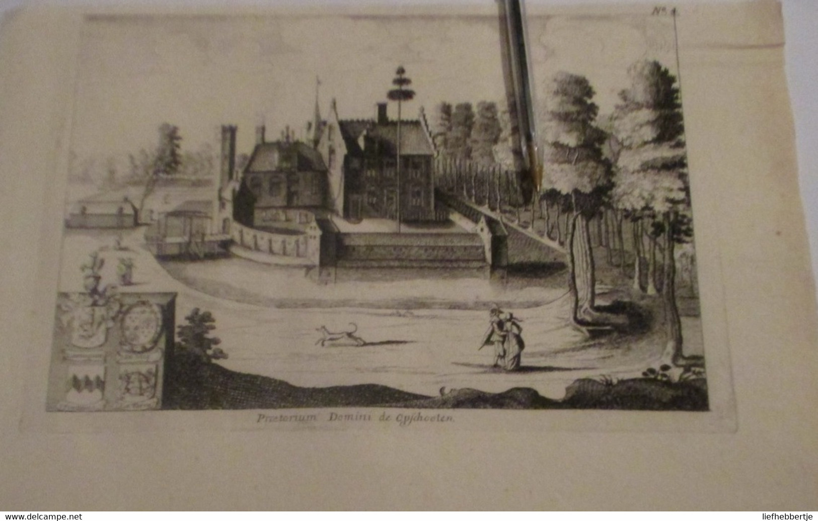 Het Kasteel Van Opschooten - Opschoten - ? Sint-Rijkers Bij Alveringem ? -uit Atlas Van Sanderus -   Oude Kaart Uit 1735 - Cartes Topographiques