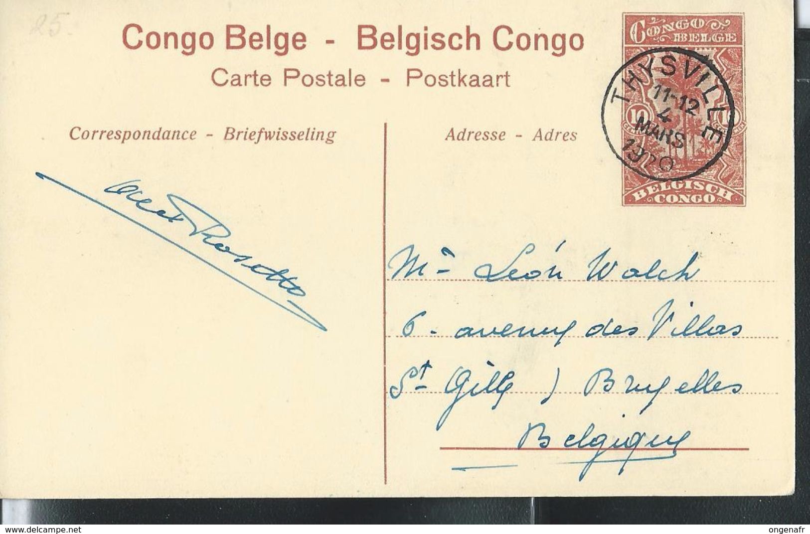 Carte Illustré Obl. N° 43. Vue: 68. Les Rapides Du Congo à Sa Sortie Du Stanley-Pool; Obl: Thysville 04/03/1920 - Stamped Stationery