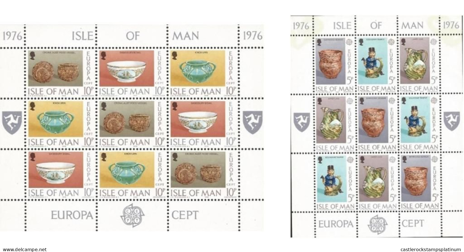 P) 1976  ISLE OF MAN, EUROPA CEPT, CERAMIC AND BEAD MEMORIES, SET WITH 2 SOUVENIR SHEET, MNH - Isle Of Man