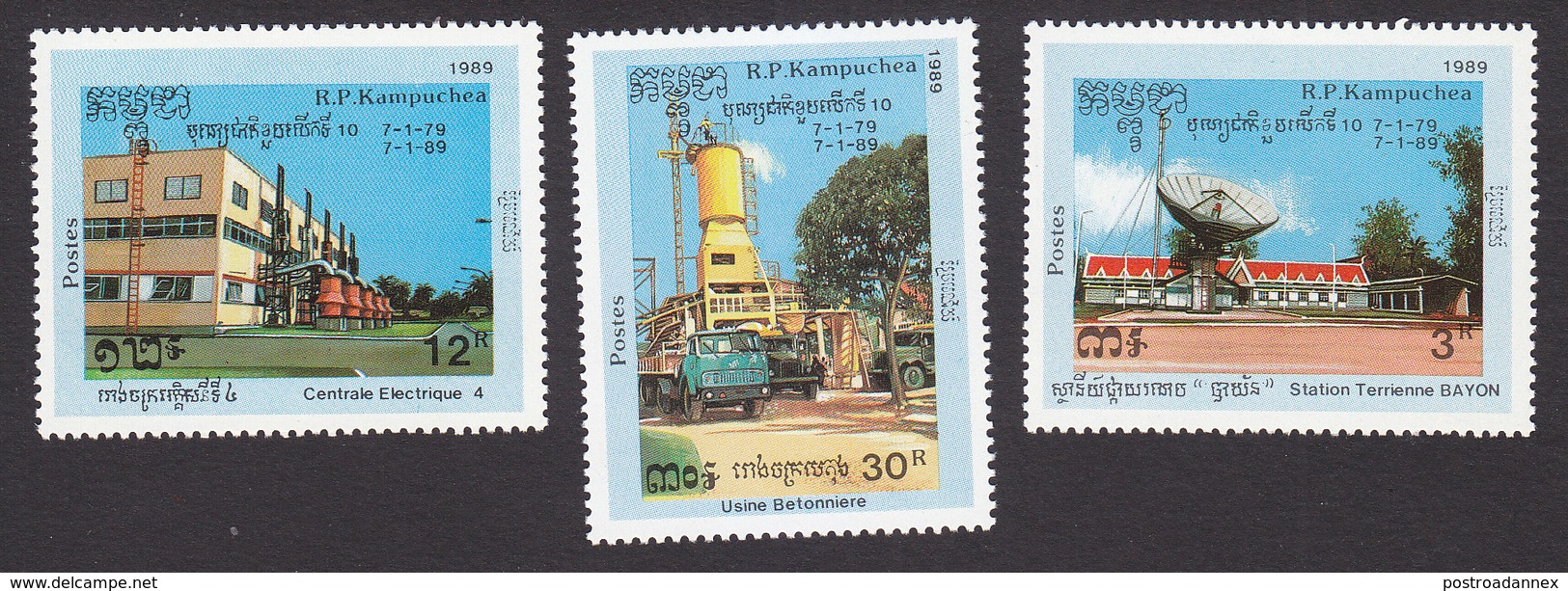 Cambodia, Scott #918-920, Mint Hinged, Telecommunications, Issued 1989 - Cambodia