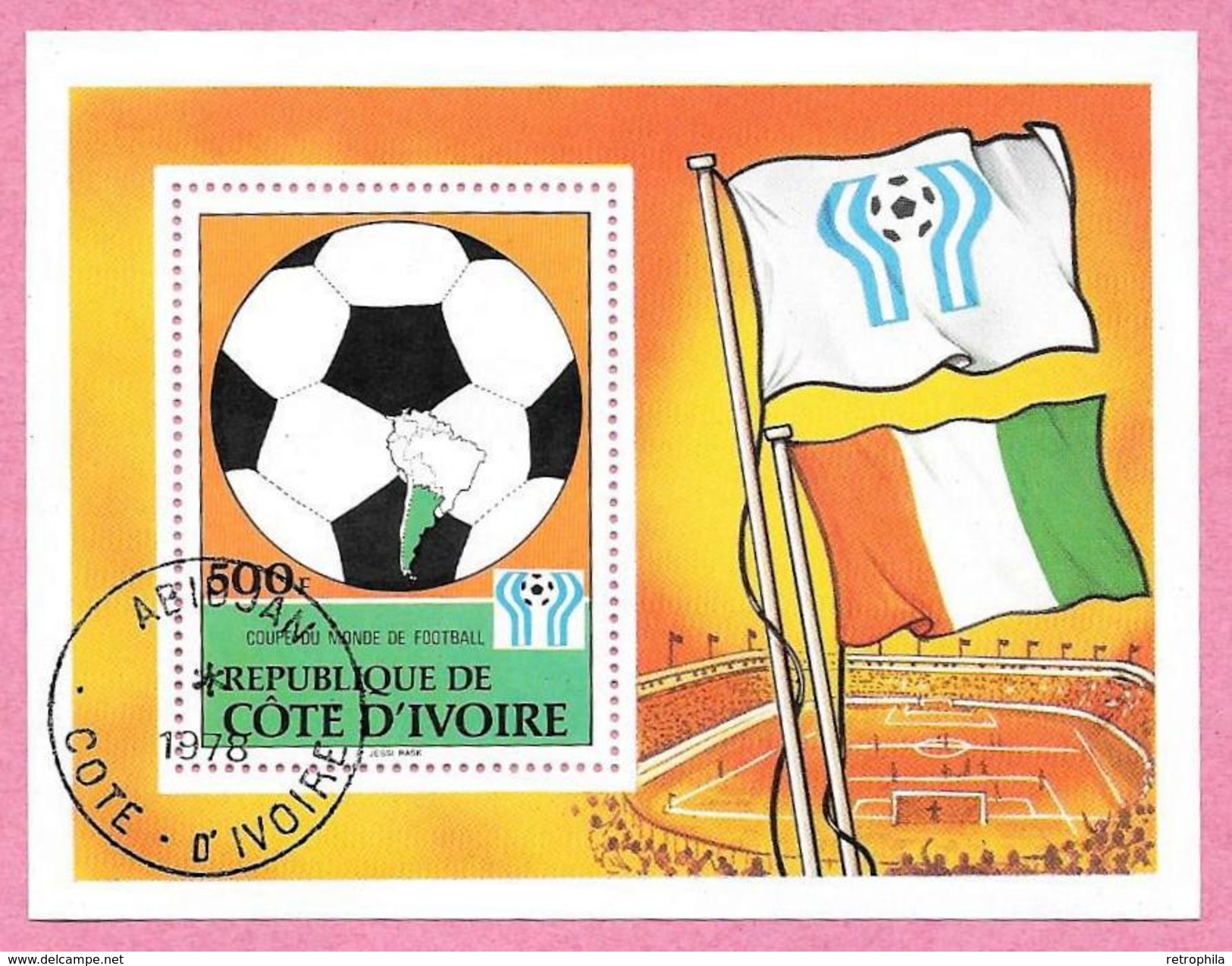 République De COTE D'IVOIRE - 1978 - Bloc N° 12 - Coupe Du Monde De Football Argentine 1978 - Oblitéré - Côte D'Ivoire (1960-...)