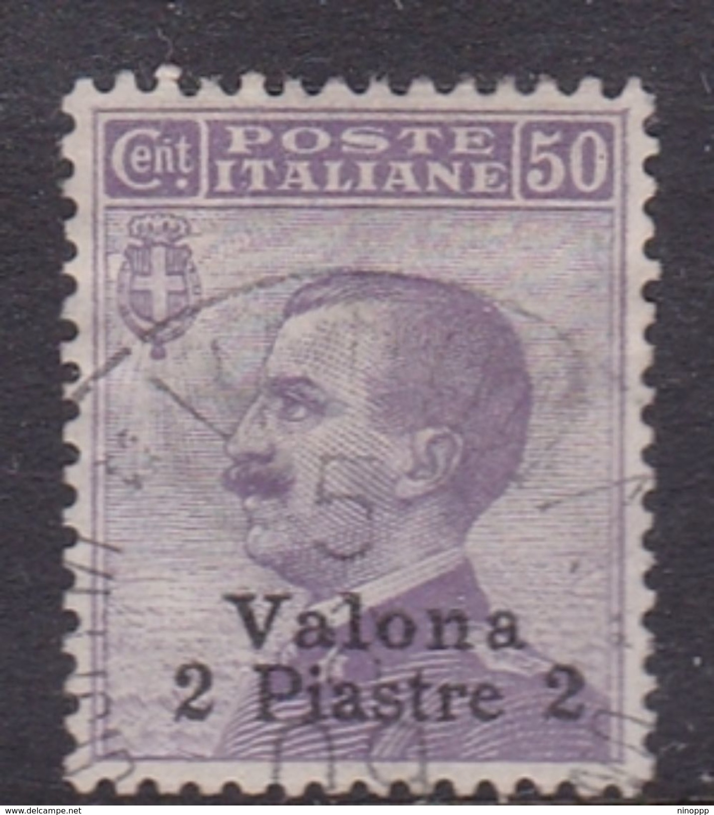 Italy-Italian Offices Abroad-European And Asia Offices-Valona S5 1909  Piastra 2 On 50c Violet Used - European And Asian Offices