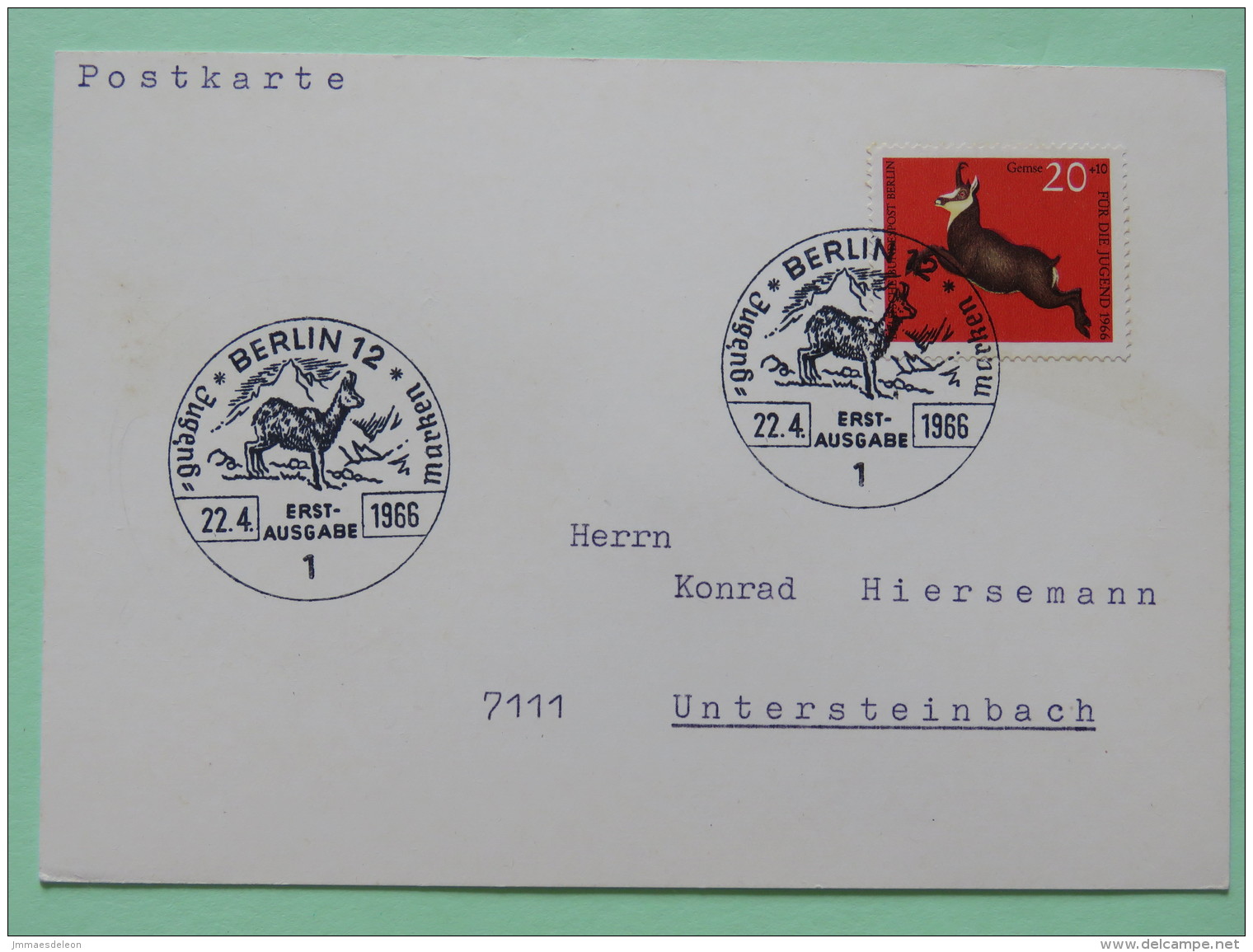 Germany (Berlin) 1966 FDC Card - Animal - Chamois - Covers & Documents